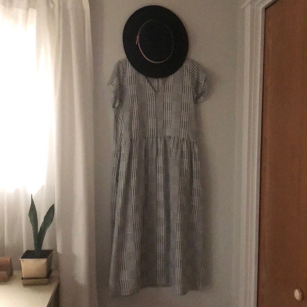 Clad and Cloth . Charcoal striped midi dress